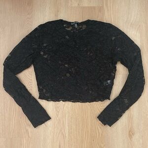 Current Mood Black Lace Semi-Cropped Top (Dolls Kill) Size M